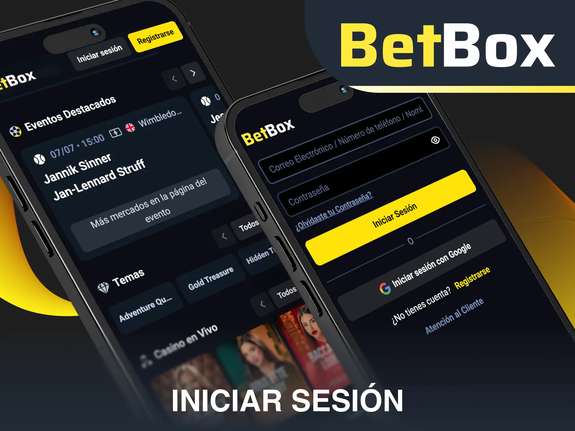 Inicia sesión en tu cuenta personal dentro de la app de Betbox.