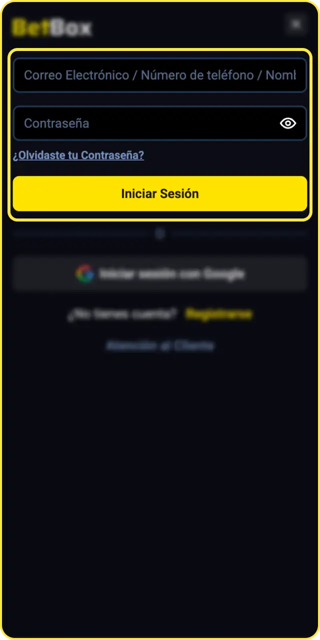 Iniciá sesión o completá tu registro en la app PWA de Betbox para iOS.