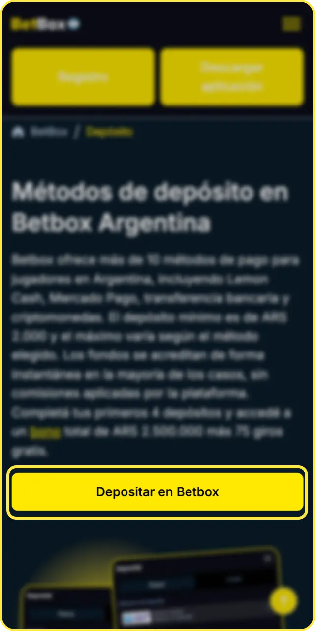 Registrate o iniciá sesión completando el primer paso de las instrucciones de Betbox.