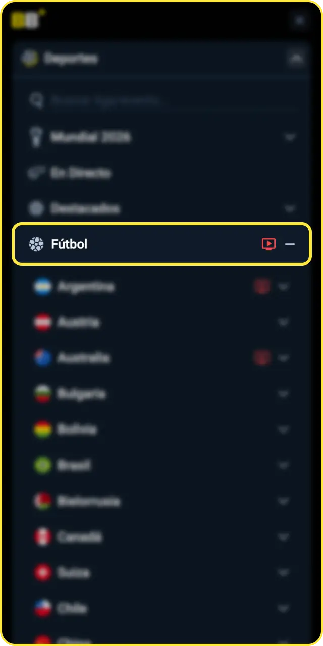 Accedé a la sección de deportes y elegí fútbol en Betbox para jugar.