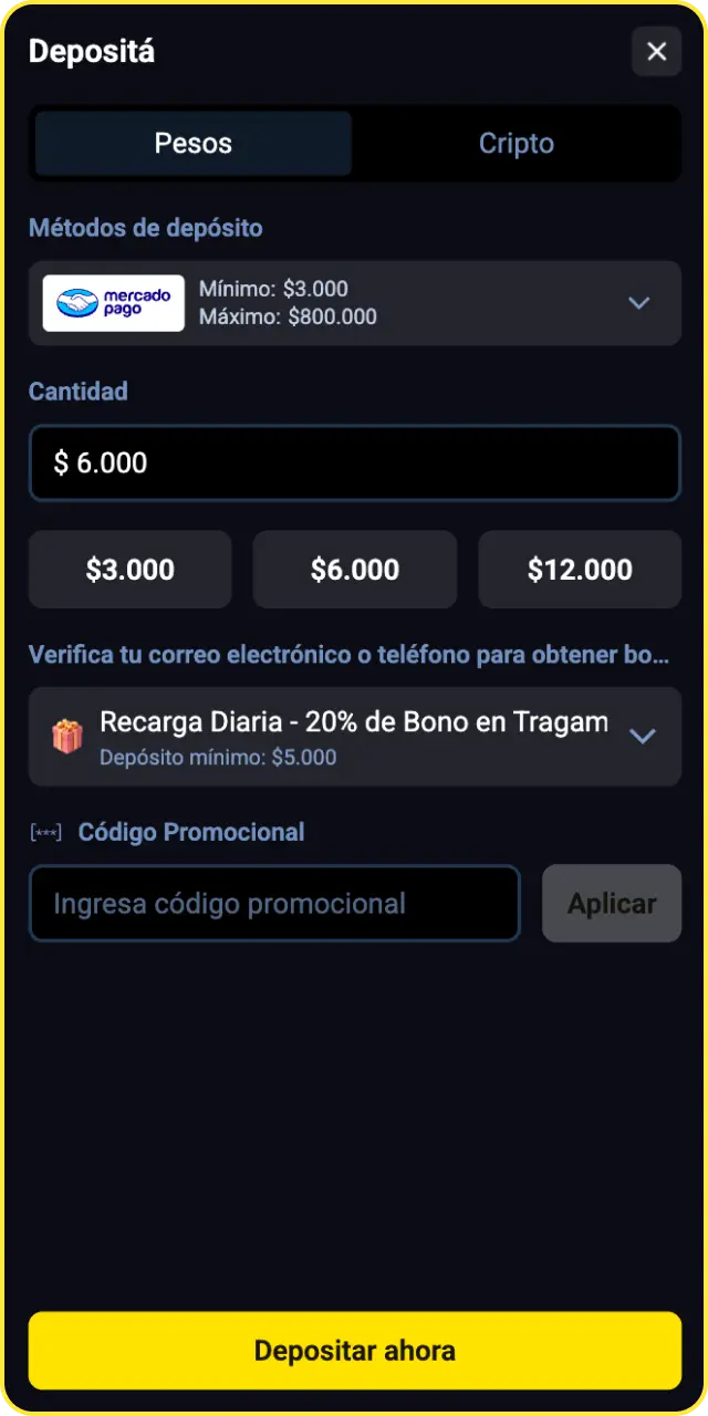 Realizá tu primer depósito para activar las apuestas de fútbol en Betbox Argentina.