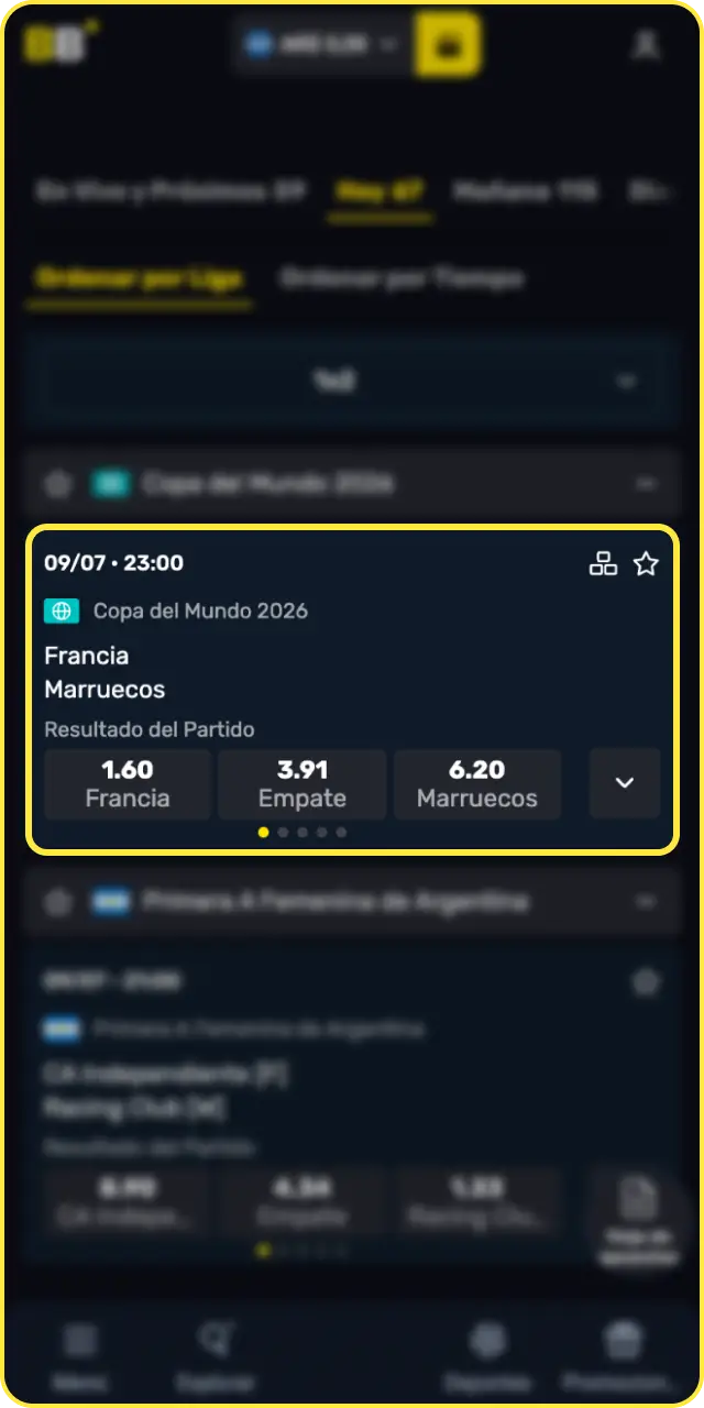 Elegí un torneo y un partido importante de fútbol en Betbox ahora.