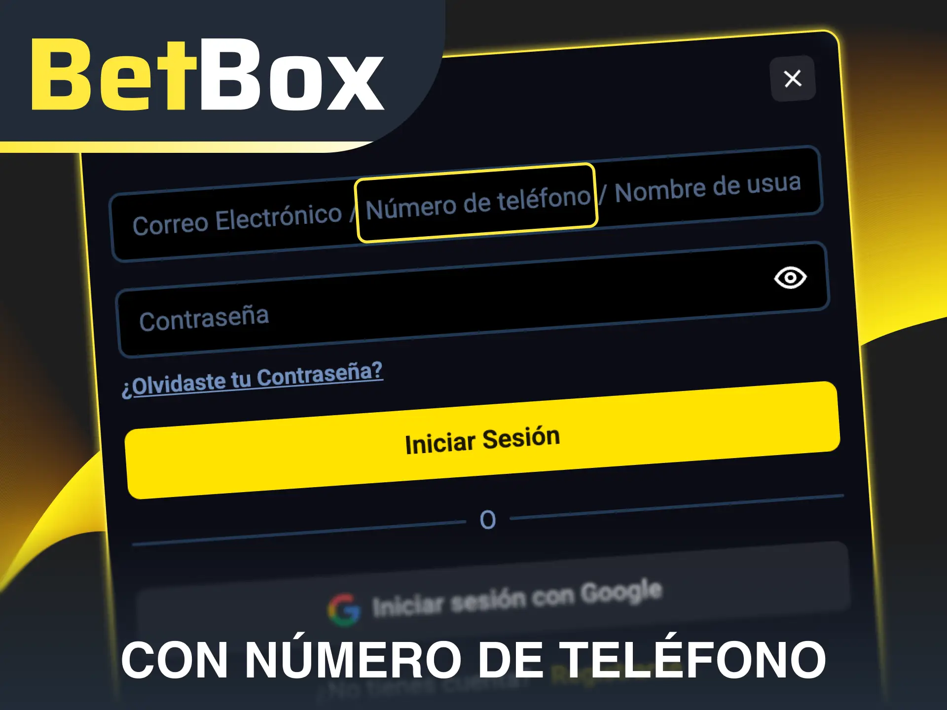 Accede rápido usando el inicio de sesión con número de teléfono en Betbox.