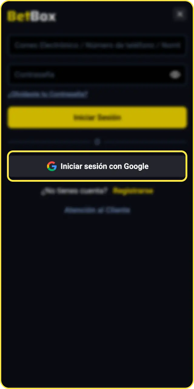 Completá el acceso técnico para iniciar sesión dentro de la app de Betbox.