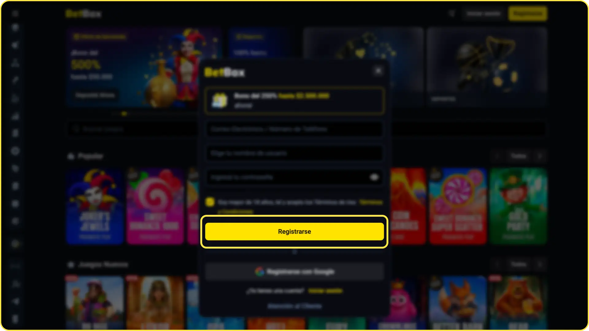 Cumplí el primer paso para crear una cuenta de MMA en Betbox.