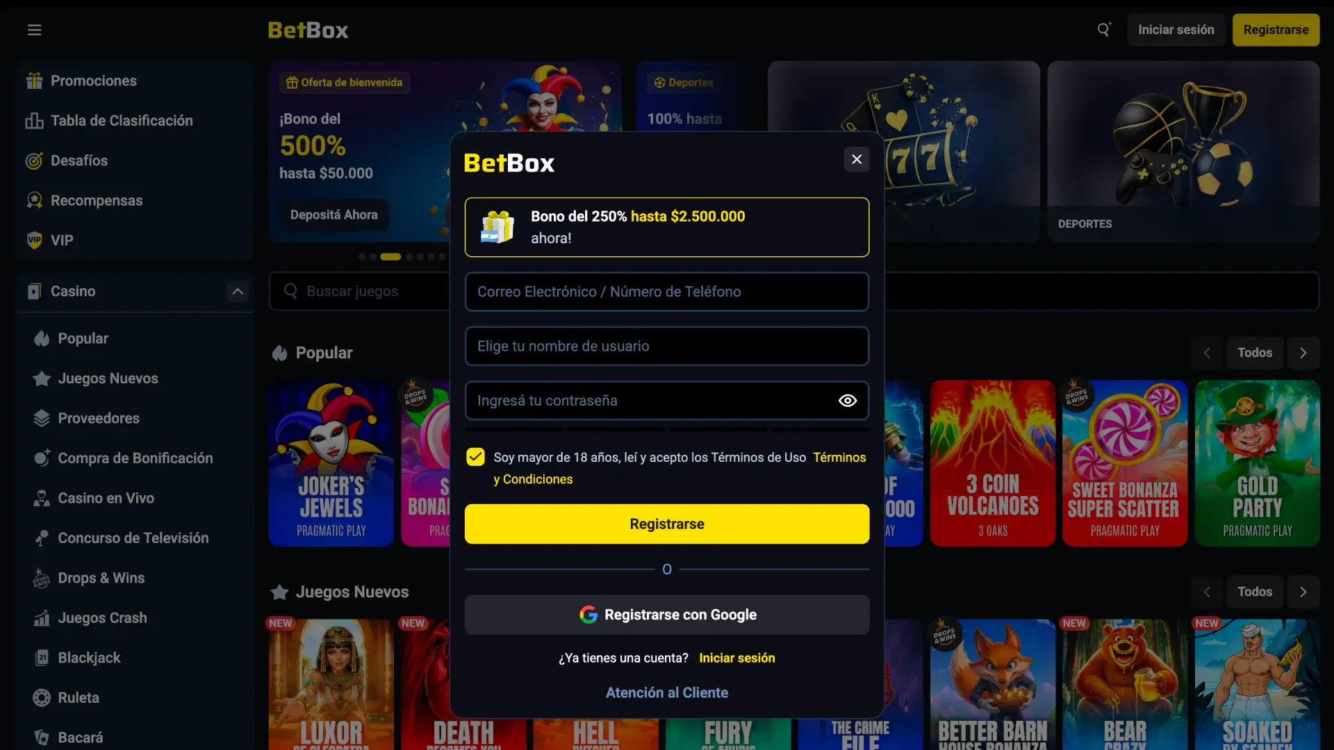 Completá tu registro en el sitio oficial de Betbox de forma rápida.