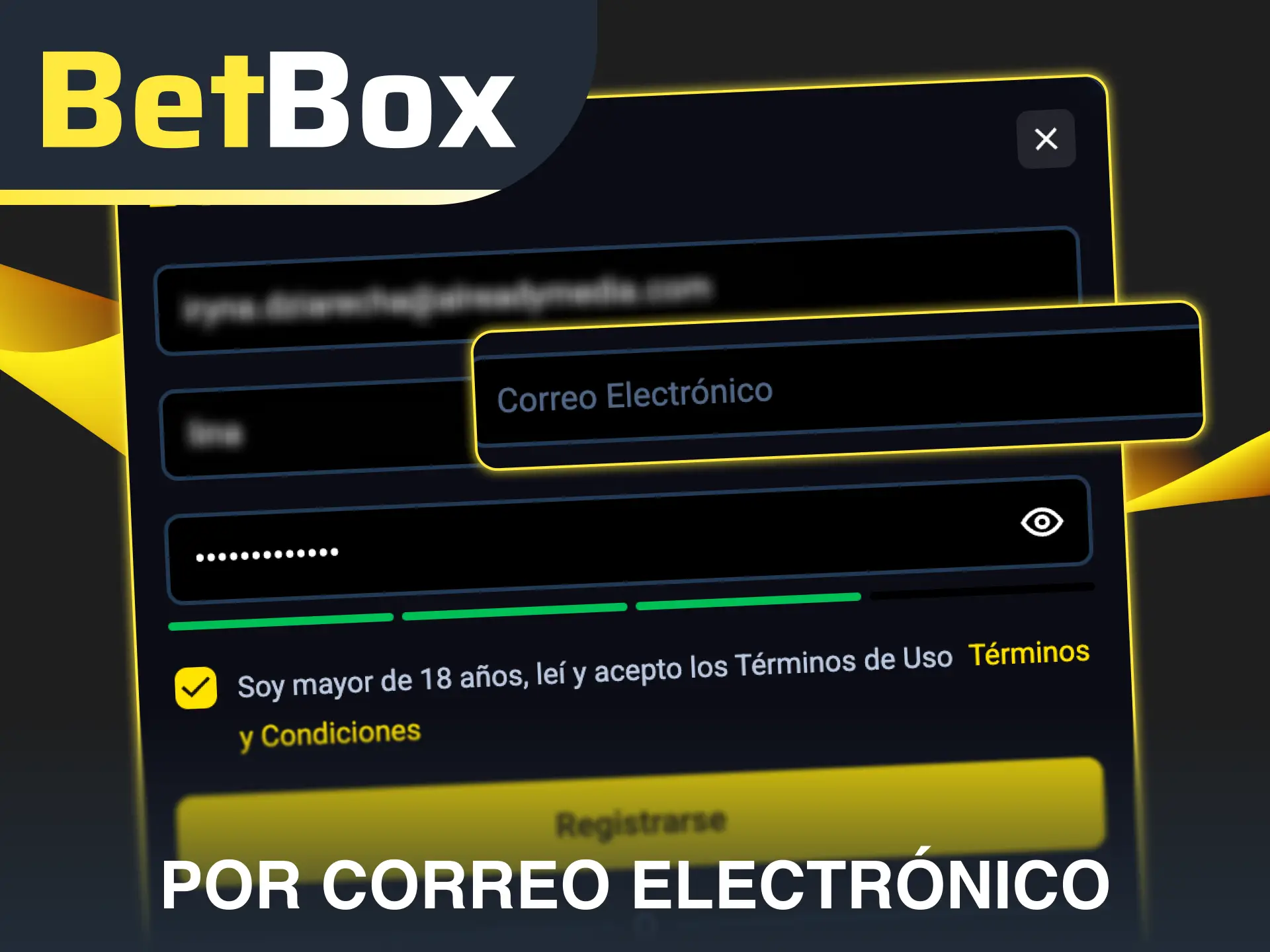 Completa el formulario oficial de registro por correo electrónico en Betbox Argentina.