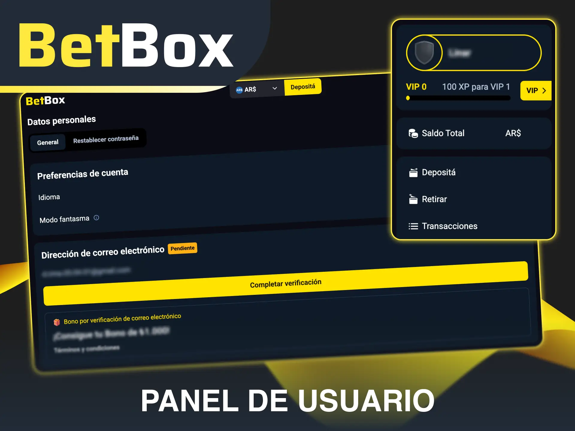 Administra tus datos ingresando al panel de usuario en Betbox de forma segura.