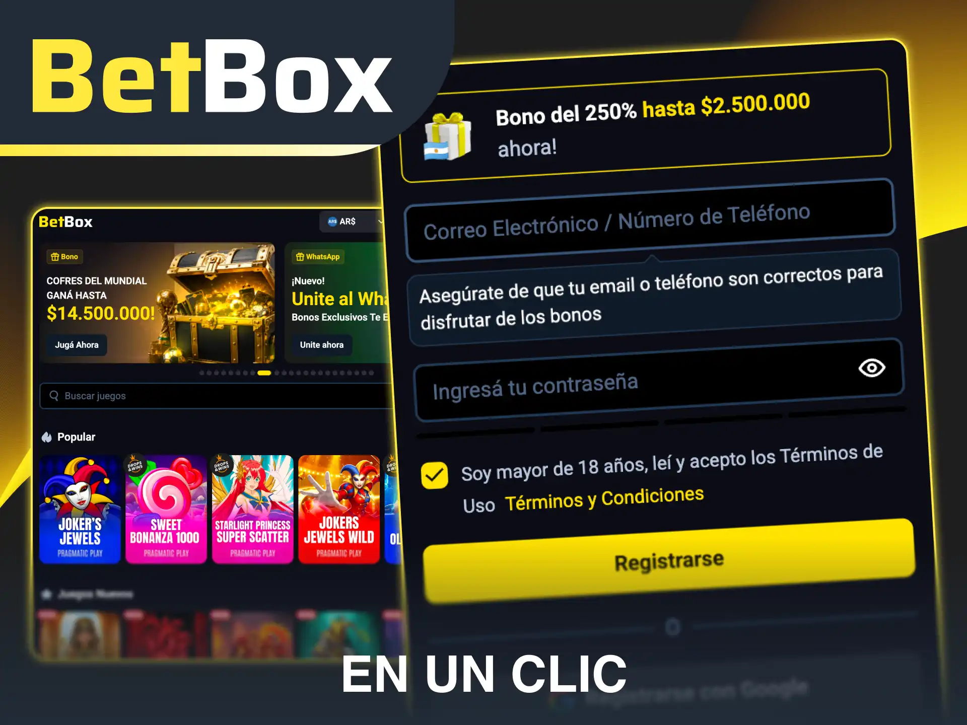 Crea tu perfil al instante con el registro en un clic de Betbox.